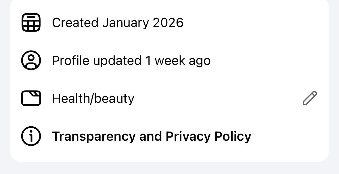 Facebook stranica kreirana januara 2026 u Health/beauty niši